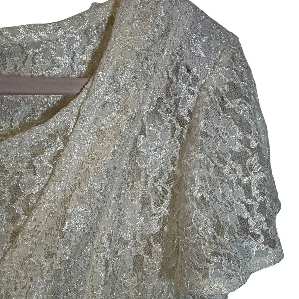 Basic Editions Ivory Floral Lace Maxi Dress Juniors 11/12 V-Neck Button Front